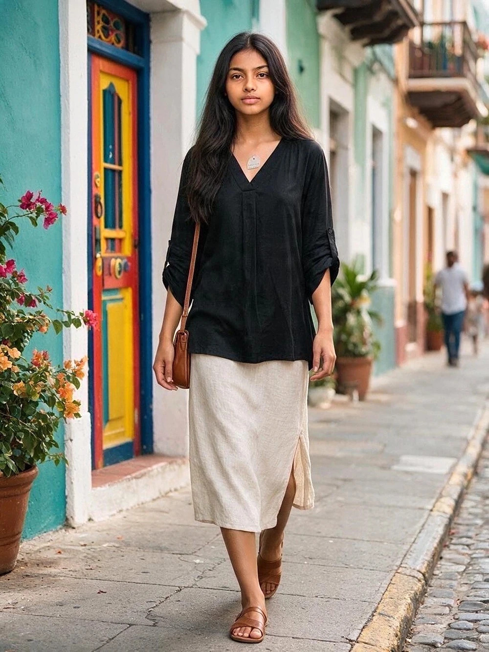 Kanacystor V-Neck Long Sleeve Tunic in Black NWT